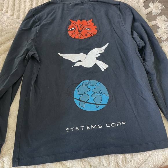 Parra Sad Cat System Bird Long Sleeve T-Shirt Navy Blue - Picture 2 of 4